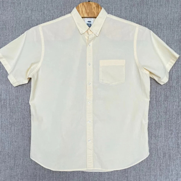Old Navy Mens XL Yellow Casual‎ Collared Button Up Short Sleeve Shirt Pocket - Picture 1 of 6